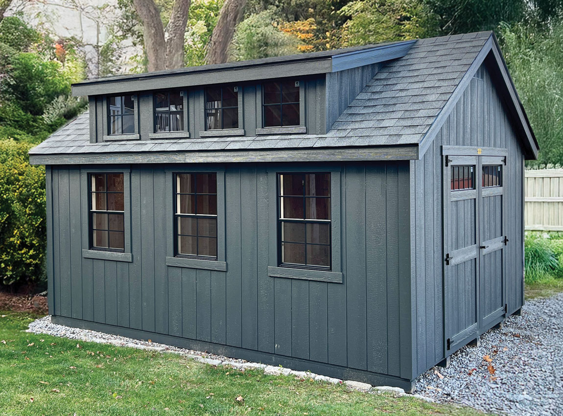 New England Colonial Shed with Frontier Dormer (T1-11) Sale CT, MA & RI ...