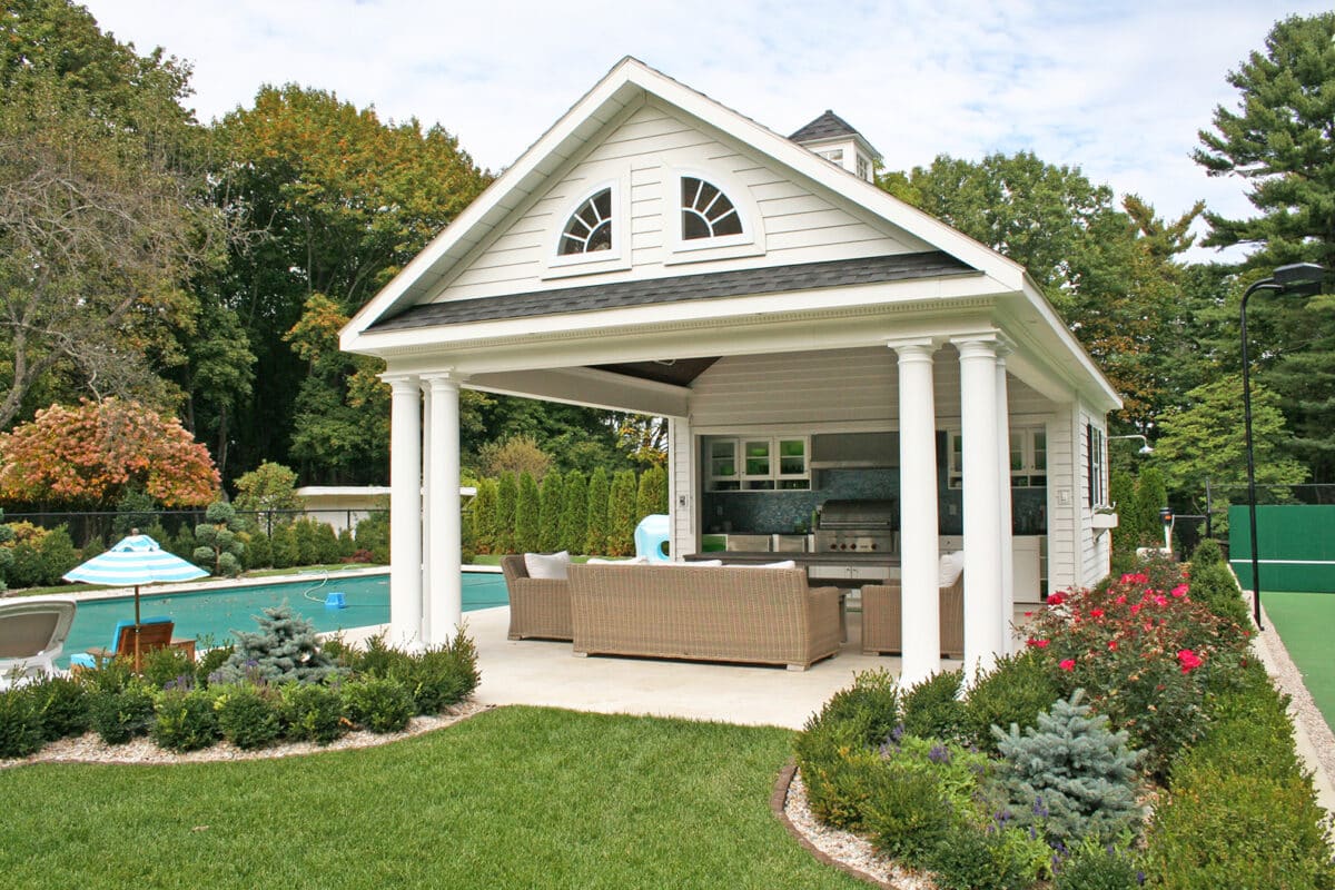 Pool house with columns